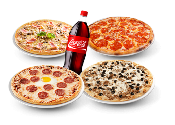4 Pizzas xxl au choix  
+ 1 Boisson 1.5l au choix.