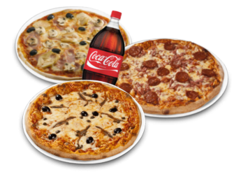 3 Pizzas junior au choix  
+ 1 Boisson 1.5l au choix.