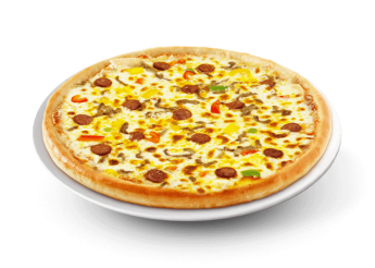 Cr�me fra�che, fromage, poulet tikka, merguez, pommes de terre, olives, oignons rouges, sauce � l oignons. 