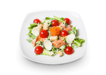 Salade, tomates cerises, saumon fum, crotons grills  
Accompagne d'une sauce  la vinaigrette 
+ 1 Boisson 33cl au choix.